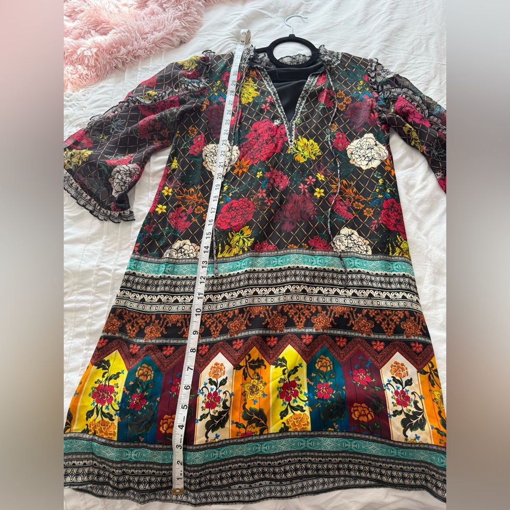 Alice + Olivia Julius Mona Ruffle Sleeve Mini Dress XS Boho Floral Shift - Picture 7 of 13